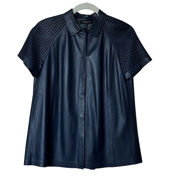 Lafayette 148 New York  100% Leather Short Sleeve Top Jacket, Size P - Picture 1 of 7